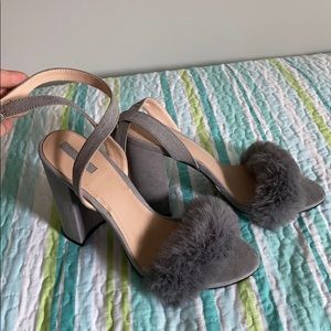 Fuzzy, chunky, open toed heels!
